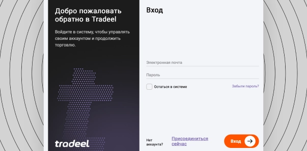 Tradeel sign in screen for user account access
