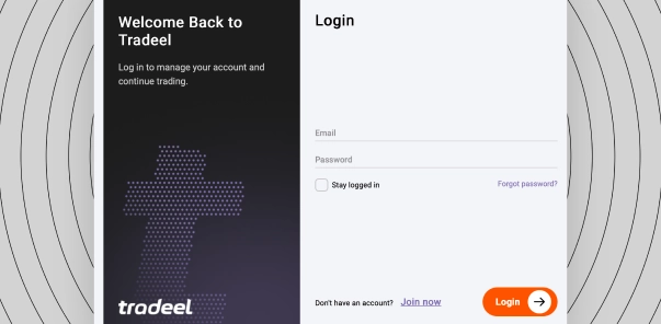 Tradeel login page interface for secure trading access